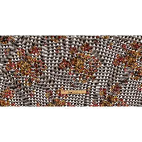 Metallic Silver, Red and Orange Floral Triangles Quilted Look Luxury Brocade