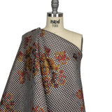 Metallic Silver, Red and Orange Floral Triangles Quilted Look Luxury Brocade