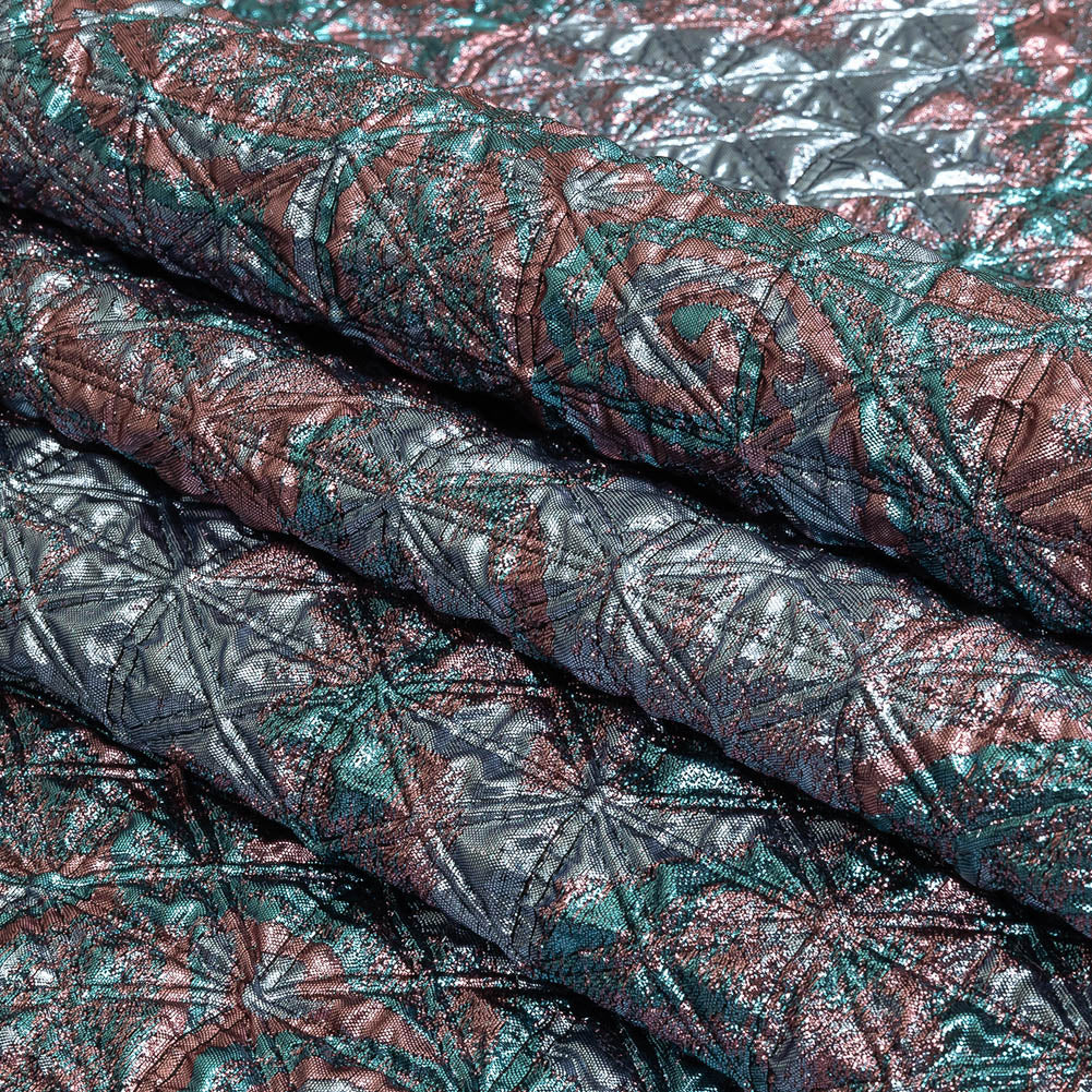 Metallic Powder Blue, Aqua and Baby Pink Lattice Quilted Look Luxury Brocade