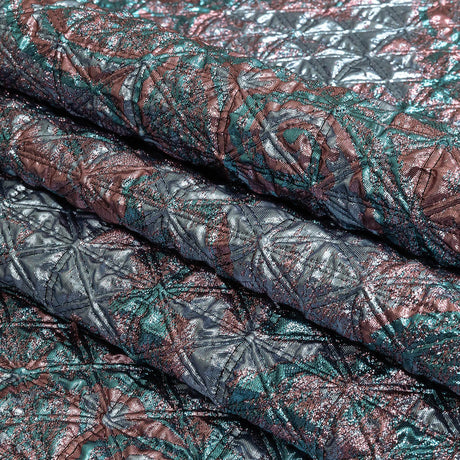 Metallic Powder Blue, Aqua and Baby Pink Lattice Quilted Look Luxury Brocade