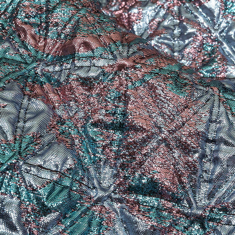 Metallic Powder Blue, Aqua and Baby Pink Lattice Quilted Look Luxury Brocade