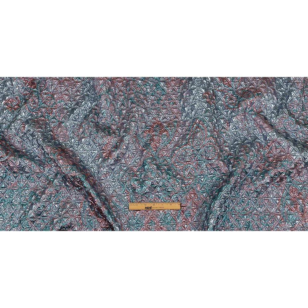 Metallic Powder Blue, Aqua and Baby Pink Lattice Quilted Look Luxury Brocade