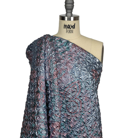 Metallic Powder Blue, Aqua and Baby Pink Lattice Quilted Look Luxury Brocade