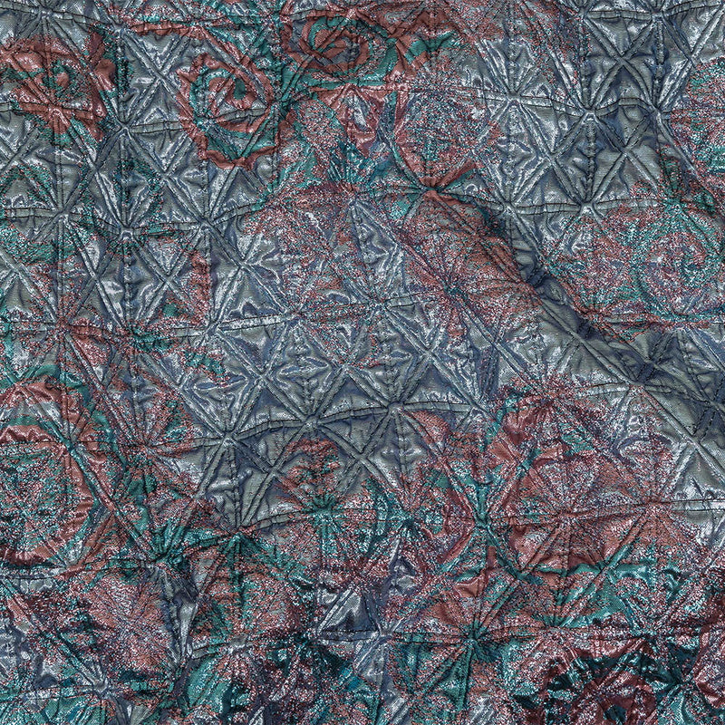 Metallic Powder Blue, Aqua and Baby Pink Lattice Quilted Look Luxury Brocade