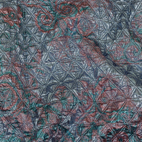 Metallic Powder Blue, Aqua and Baby Pink Lattice Quilted Look Luxury Brocade