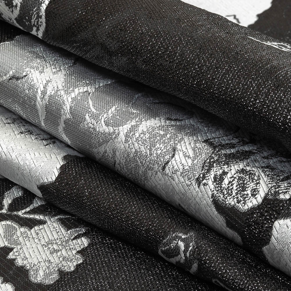 Metallic Black and White Floral Luxury Burnout Brocade