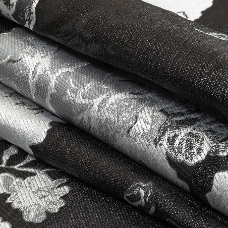 Metallic Black and White Floral Luxury Burnout Brocade