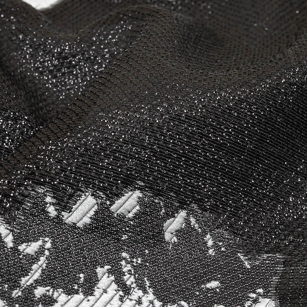 Metallic Black and White Floral Luxury Burnout Brocade
