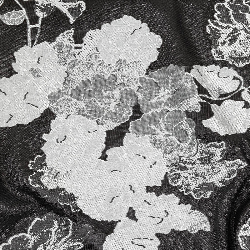Metallic Black and White Floral Luxury Burnout Brocade