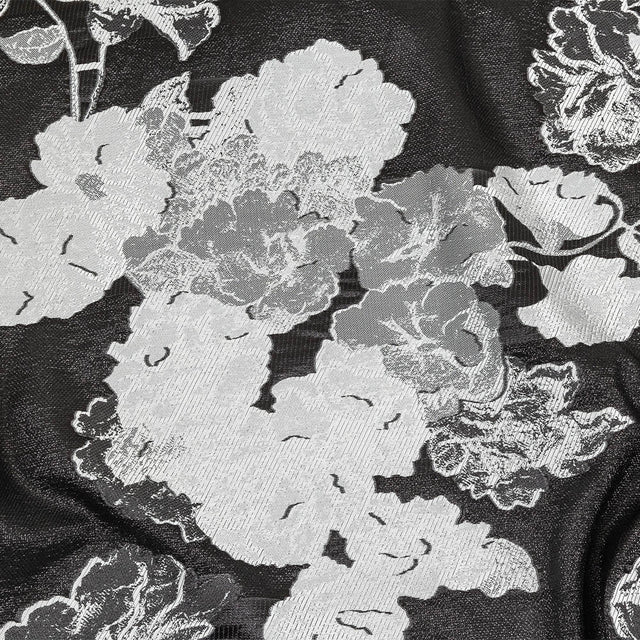 Metallic Black and White Floral Luxury Burnout Brocade