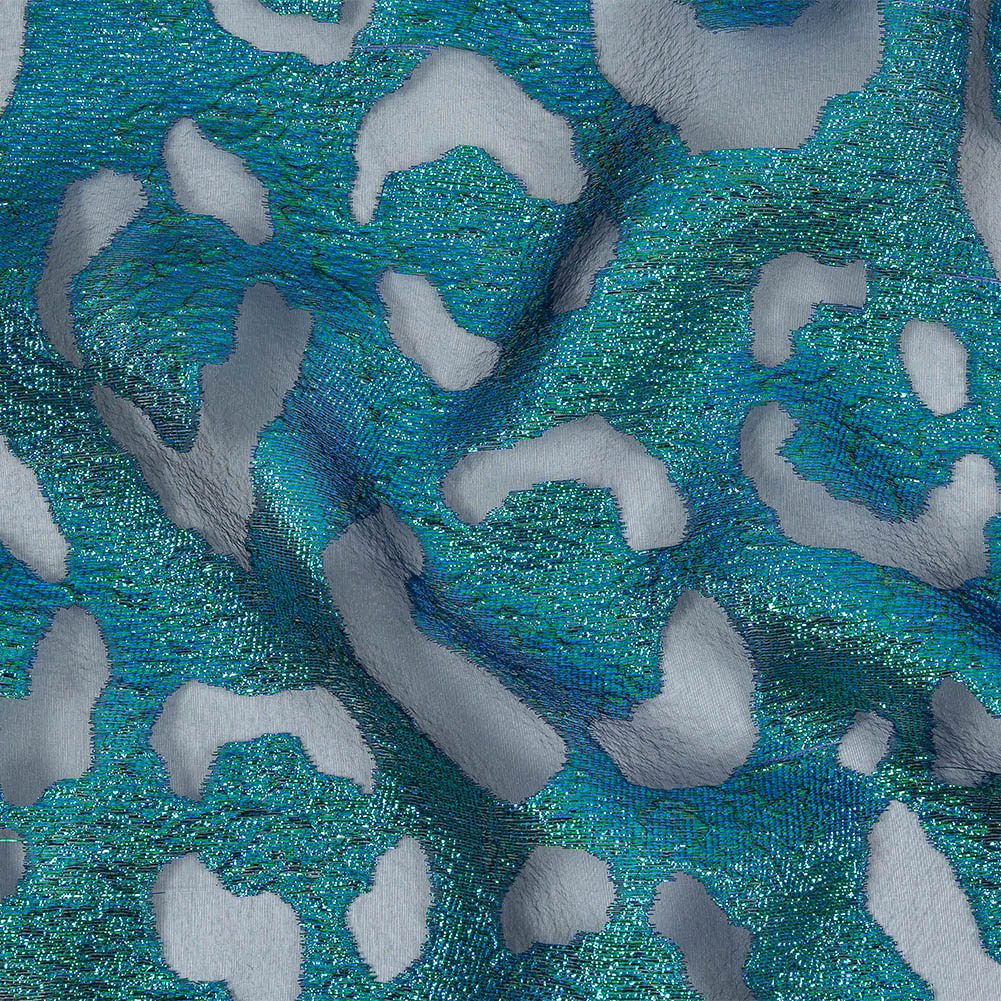 Metallic Royal and Emerald Animal Spots Luxury Burnout Brocade