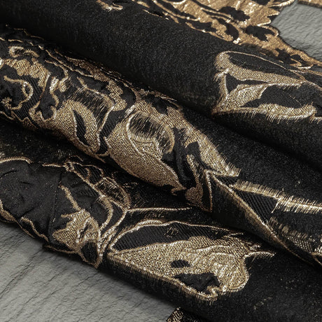 Metallic Gold and Black Roses Luxury Organza Burnout Brocade