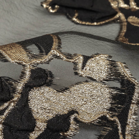 Metallic Gold and Black Roses Luxury Organza Burnout Brocade