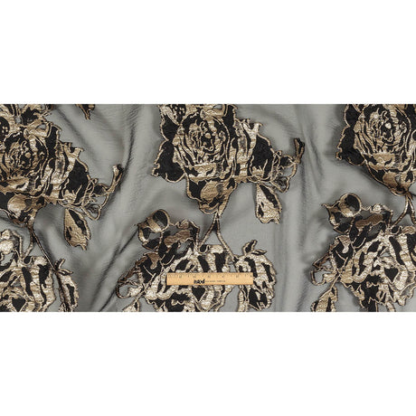 Metallic Gold and Black Roses Luxury Organza Burnout Brocade