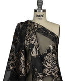 Metallic Gold and Black Roses Luxury Organza Burnout Brocade