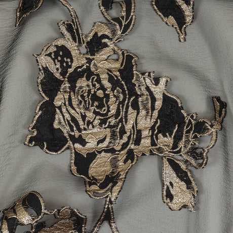 Metallic Gold and Black Roses Luxury Organza Burnout Brocade