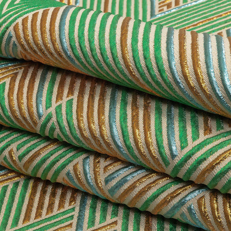 Metallic Gold, Powder Blue and Seafoam Diamond Stripes Luxury Brocade