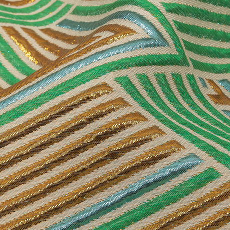 Metallic Gold, Powder Blue and Seafoam Diamond Stripes Luxury Brocade