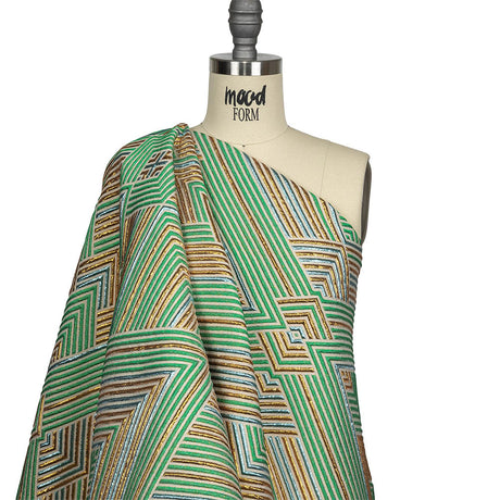 Metallic Gold, Powder Blue and Seafoam Diamond Stripes Luxury Brocade
