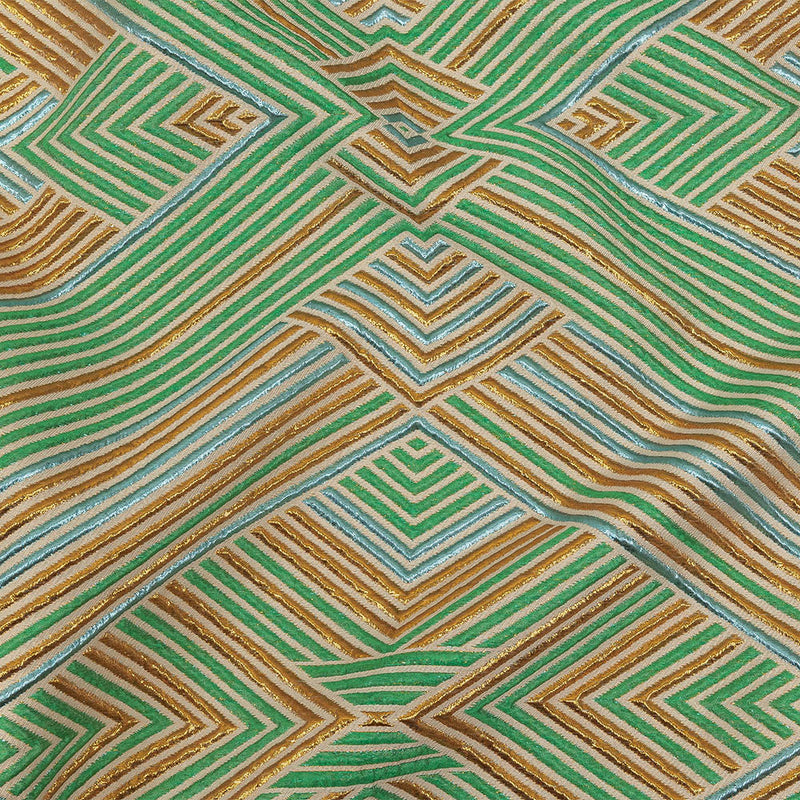 Metallic Gold, Powder Blue and Seafoam Diamond Stripes Luxury Brocade