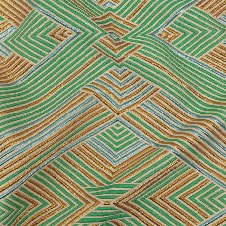 Metallic Gold, Powder Blue and Seafoam Diamond Stripes Luxury Brocade