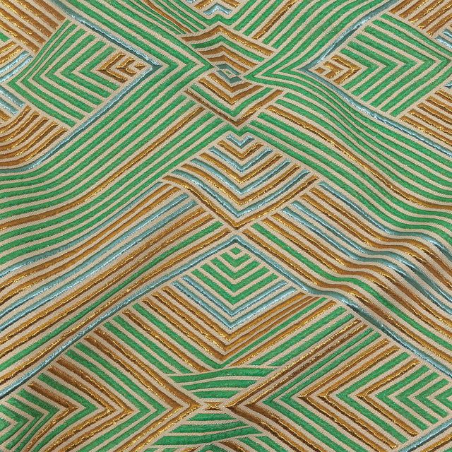 Metallic Gold, Powder Blue and Seafoam Diamond Stripes Luxury Brocade