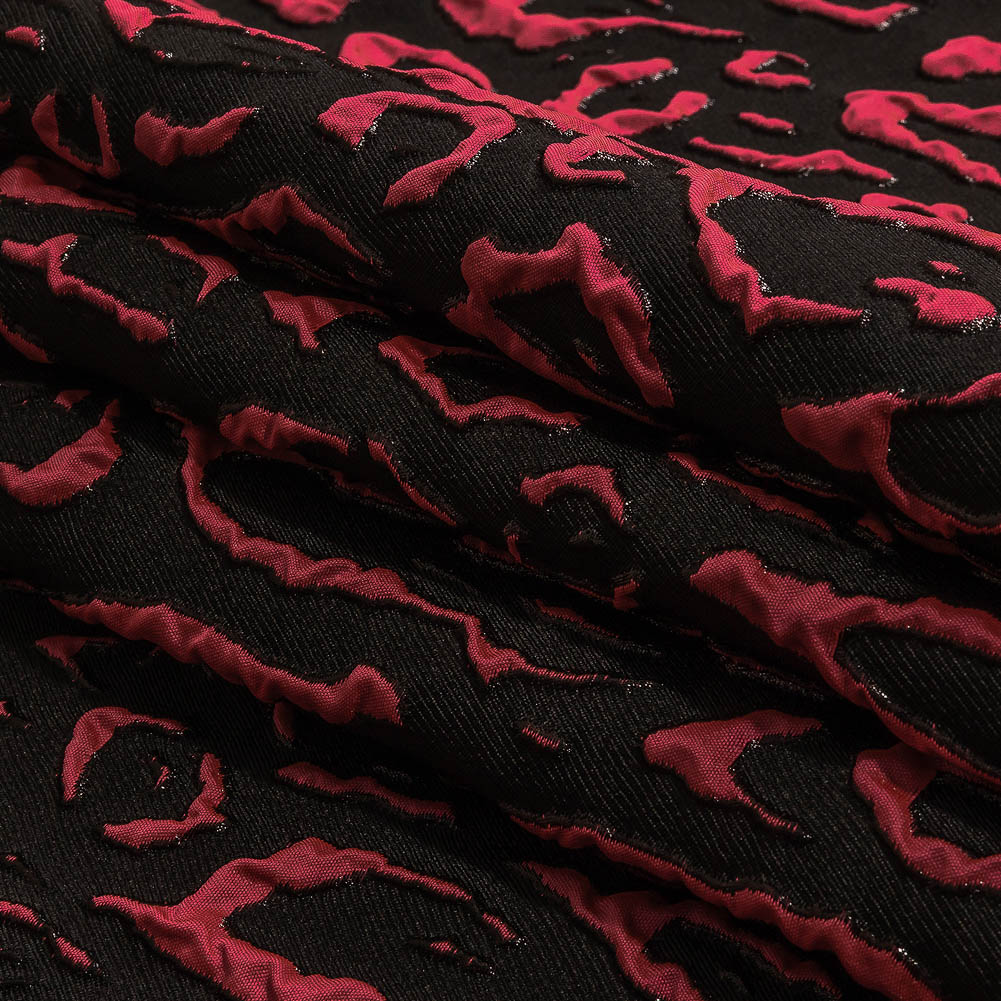 Metallic Black and Hot Pink Animal Spots Luxury Brocade