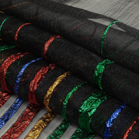 Metallic Primary Colors and Black Fading Lines Luxury Organza Brocade