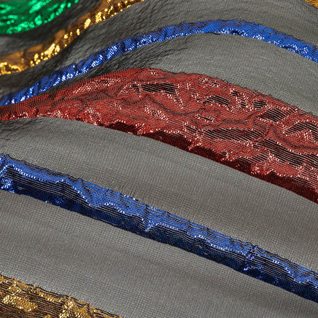 Metallic Primary Colors and Black Fading Lines Luxury Organza Brocade
