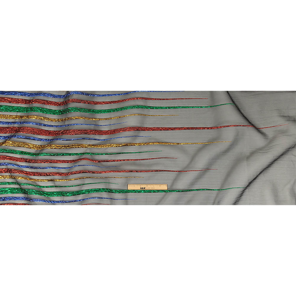 Metallic Primary Colors and Black Fading Lines Luxury Organza Brocade