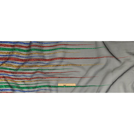 Metallic Primary Colors and Black Fading Lines Luxury Organza Brocade