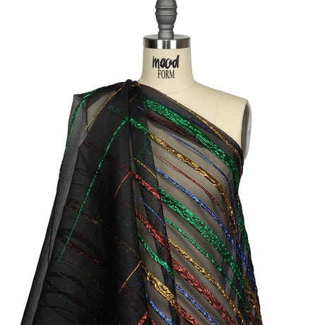 Metallic Primary Colors and Black Fading Lines Luxury Organza Brocade