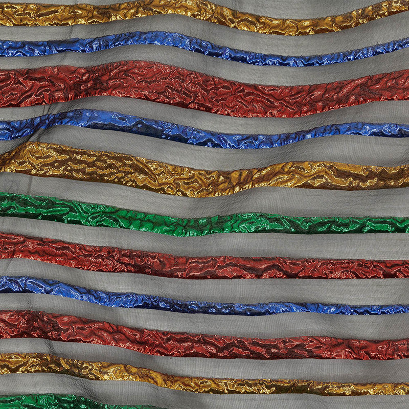 Metallic Primary Colors and Black Fading Lines Luxury Organza Brocade
