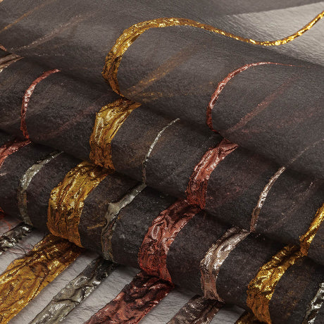 Metallic Rose, Silver and Gold Fading Lines Luxury Organza Brocade