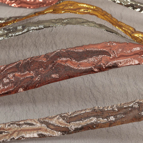 Metallic Rose, Silver and Gold Fading Lines Luxury Organza Brocade