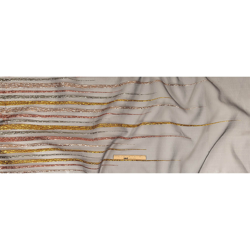 Metallic Rose, Silver and Gold Fading Lines Luxury Organza Brocade