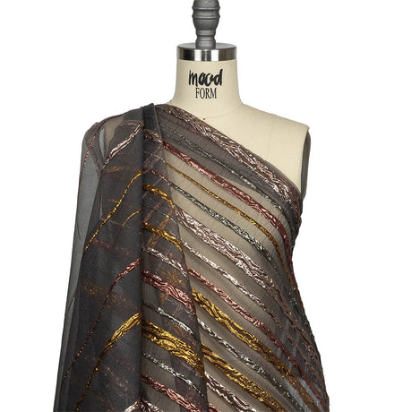 Metallic Rose, Silver and Gold Fading Lines Luxury Organza Brocade