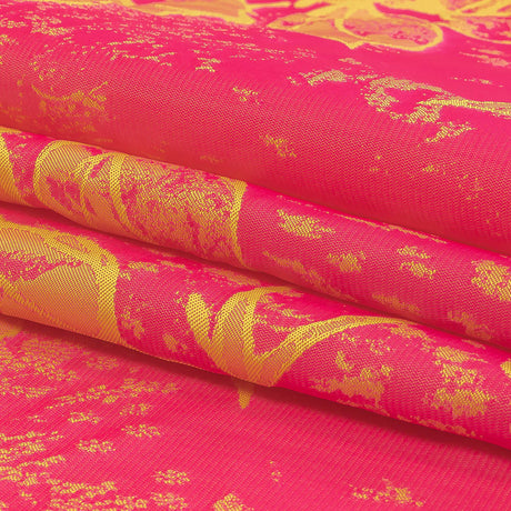 Neon Pink and Yellow Distressed Roses Luxury Brocade
