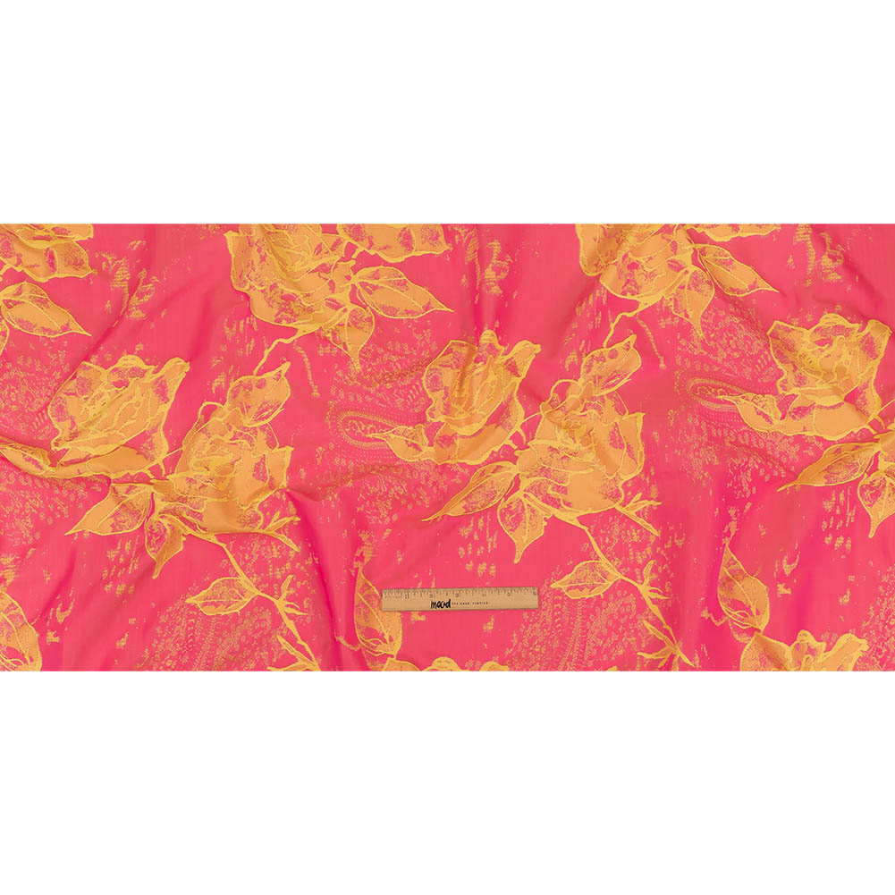 Neon Pink and Yellow Distressed Roses Luxury Brocade