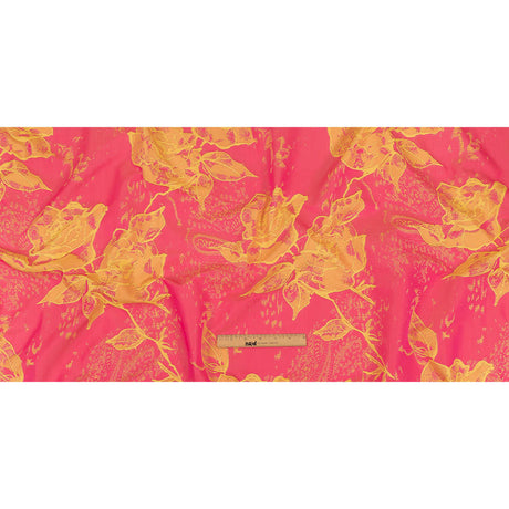 Neon Pink and Yellow Distressed Roses Luxury Brocade