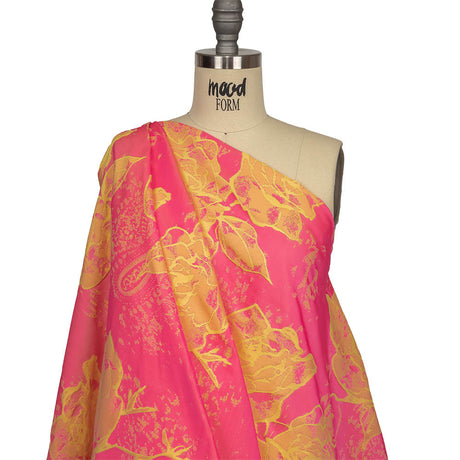 Neon Pink and Yellow Distressed Roses Luxury Brocade