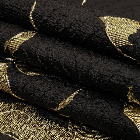 Metallic Gold and Black Floral Border Print Luxury Brocade