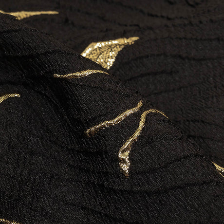 Metallic Gold and Black Floral Border Print Luxury Brocade