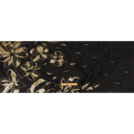 Metallic Gold and Black Floral Border Print Luxury Brocade