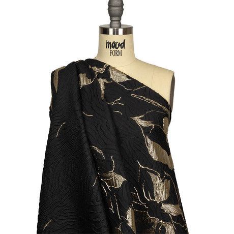 Metallic Gold and Black Floral Border Print Luxury Brocade