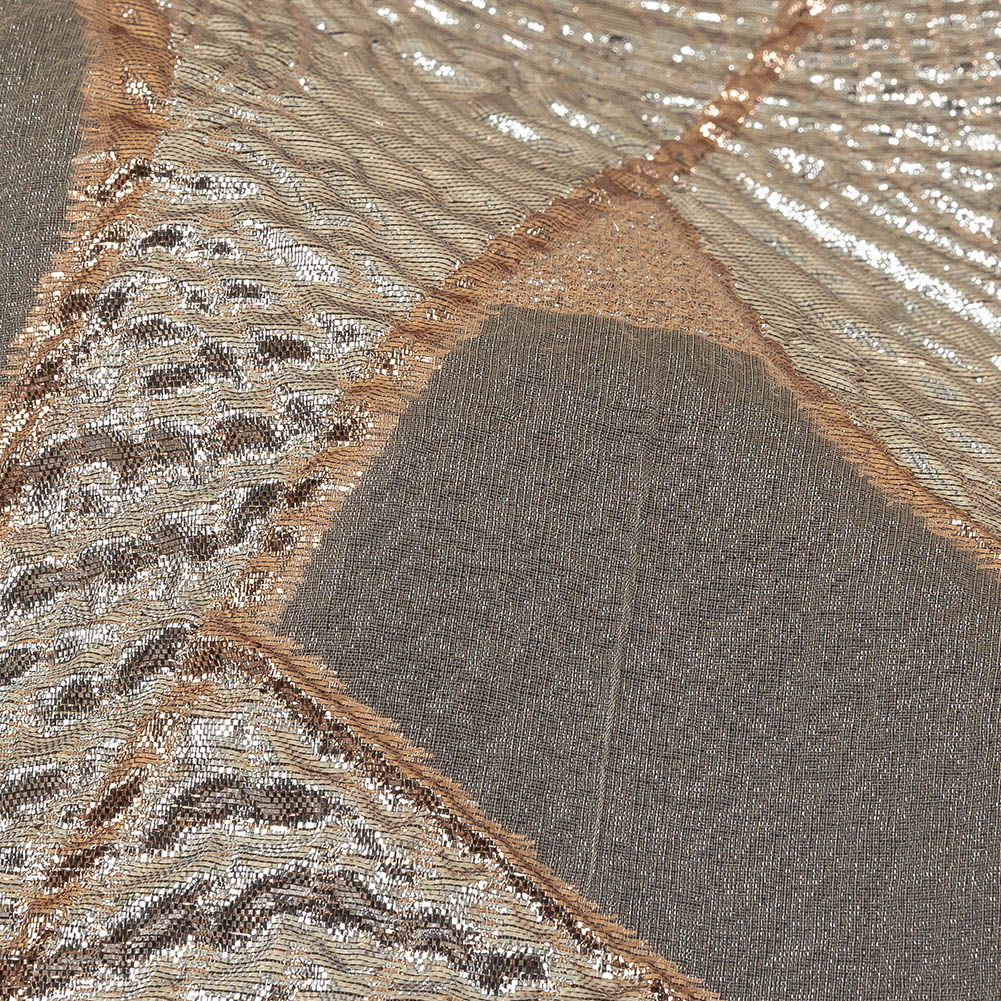 Metallic Silver and Rose Gold Abstract Luxury Burnout Brocade