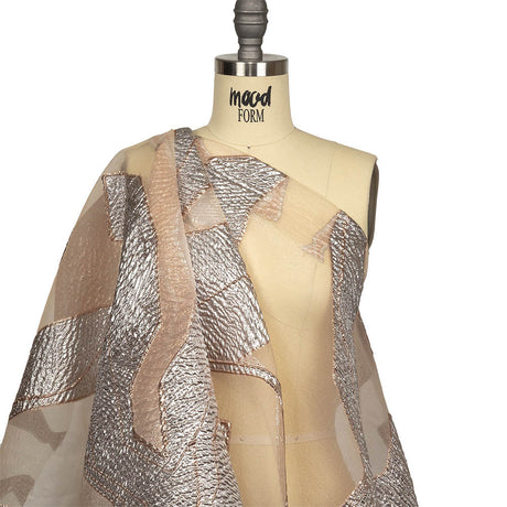 Metallic Silver and Rose Gold Abstract Luxury Burnout Brocade