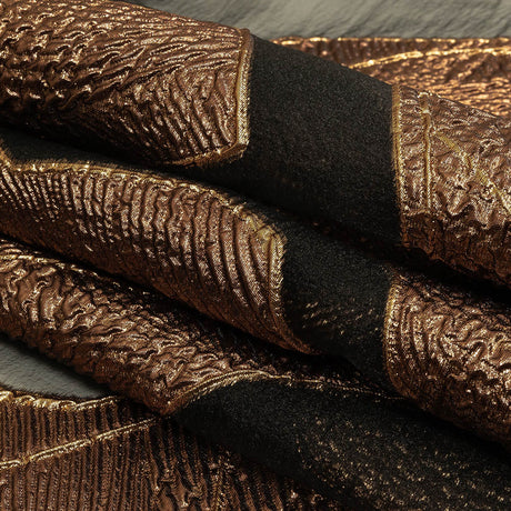 Metallic Bronze and Black Abstract Luxury Burnout Brocade