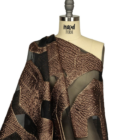 Metallic Bronze and Black Abstract Luxury Burnout Brocade