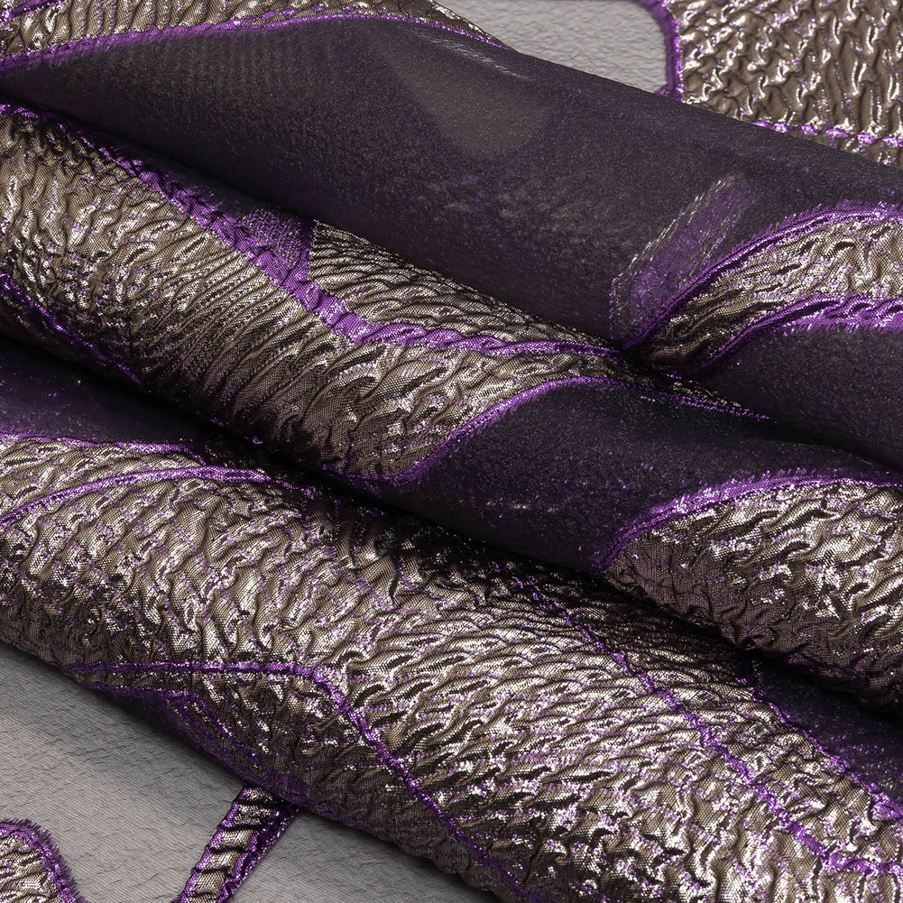 Metallic Silver and Purple Abstract Luxury Burnout Brocade